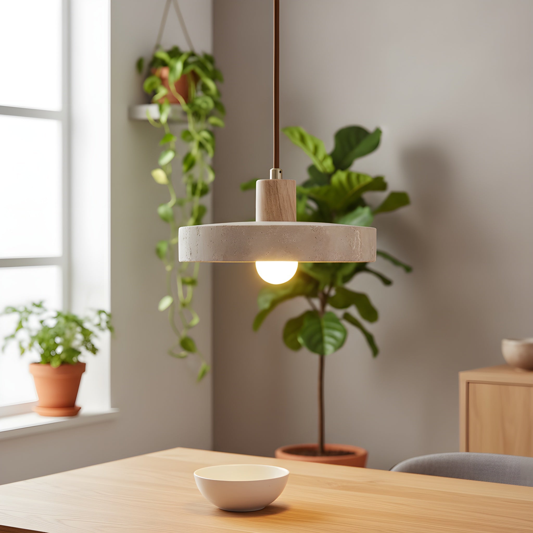 Bauhaus Suspension Lamp in Travertine