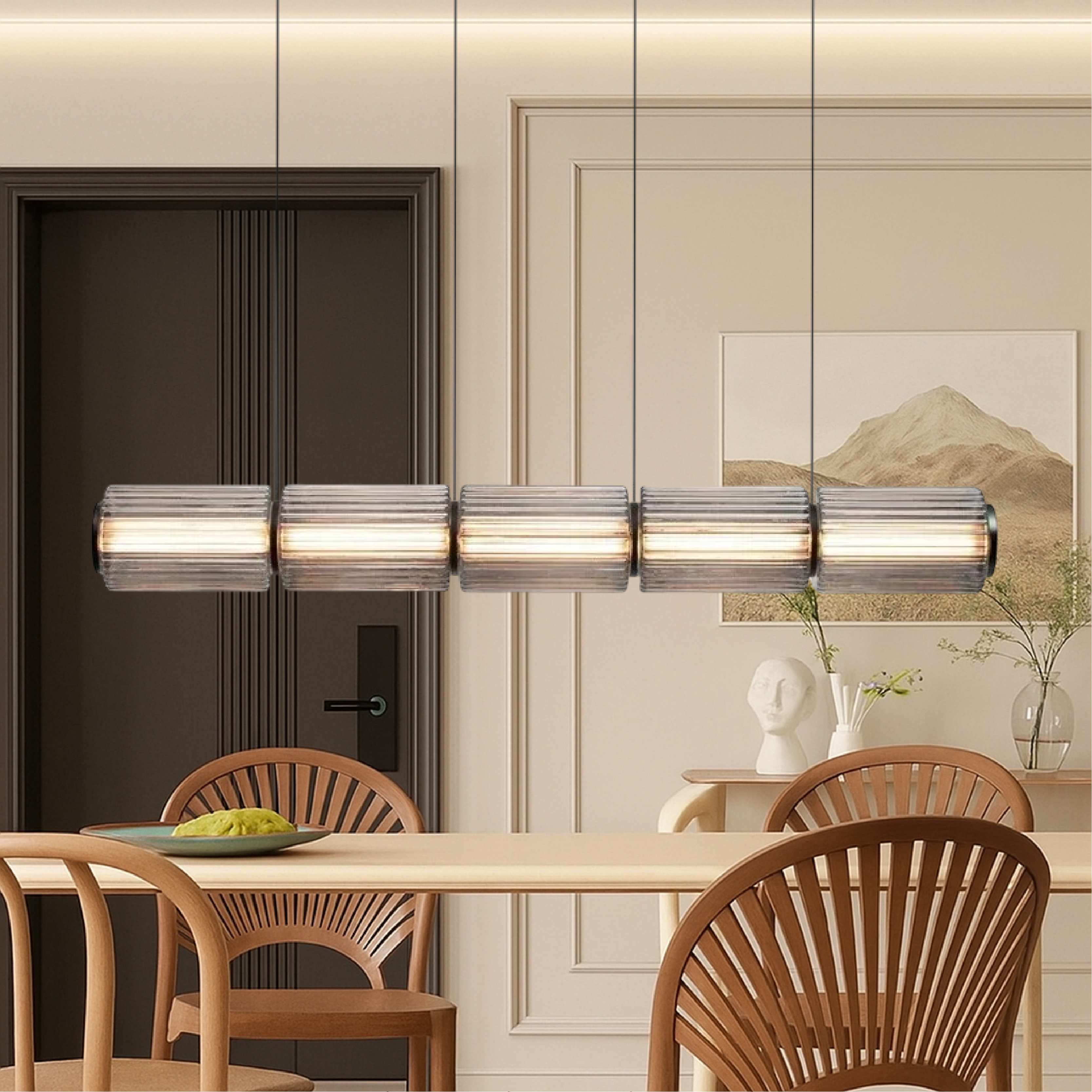 Cylindrical glass pendant lamp