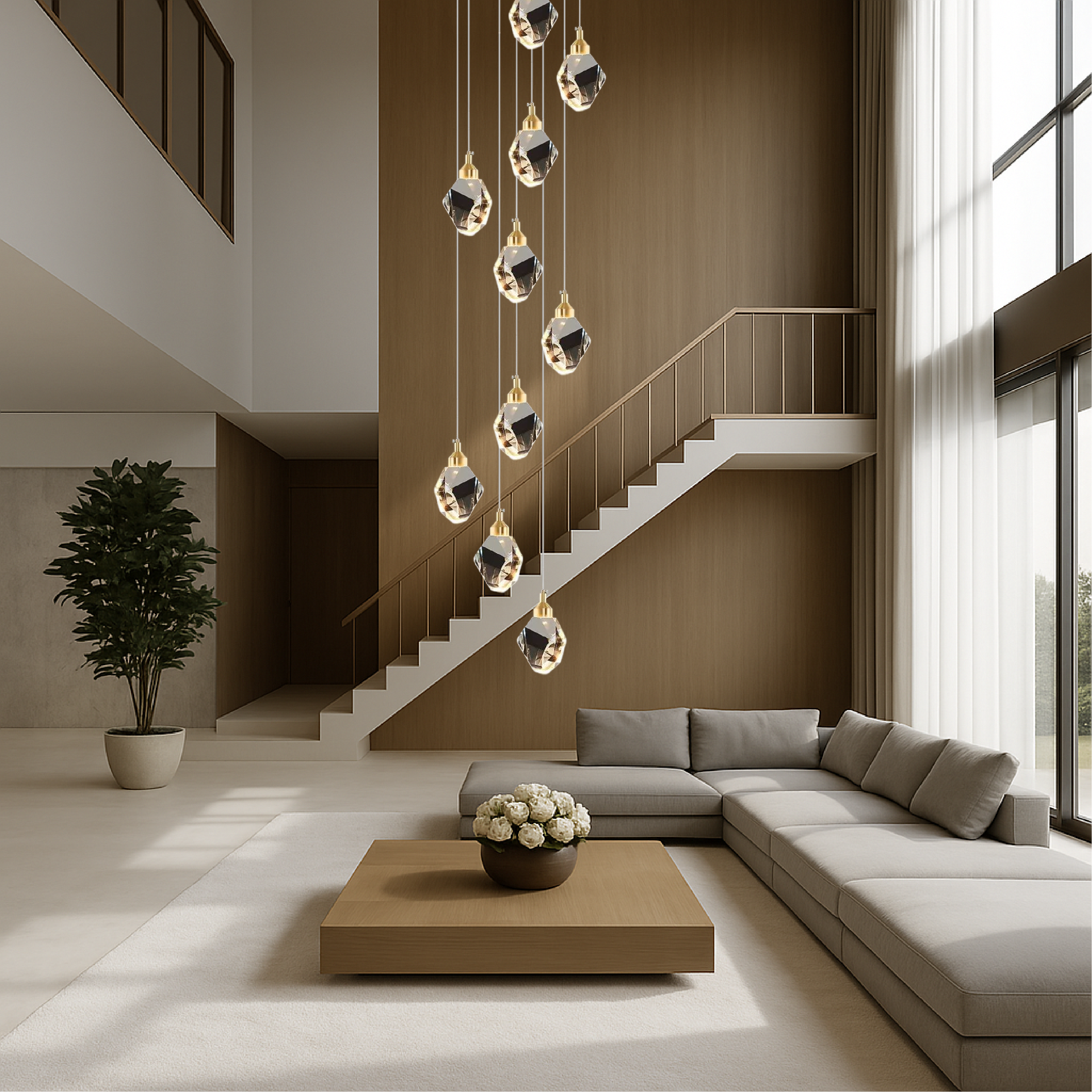 10-Head Crystal Staircase Chandelier