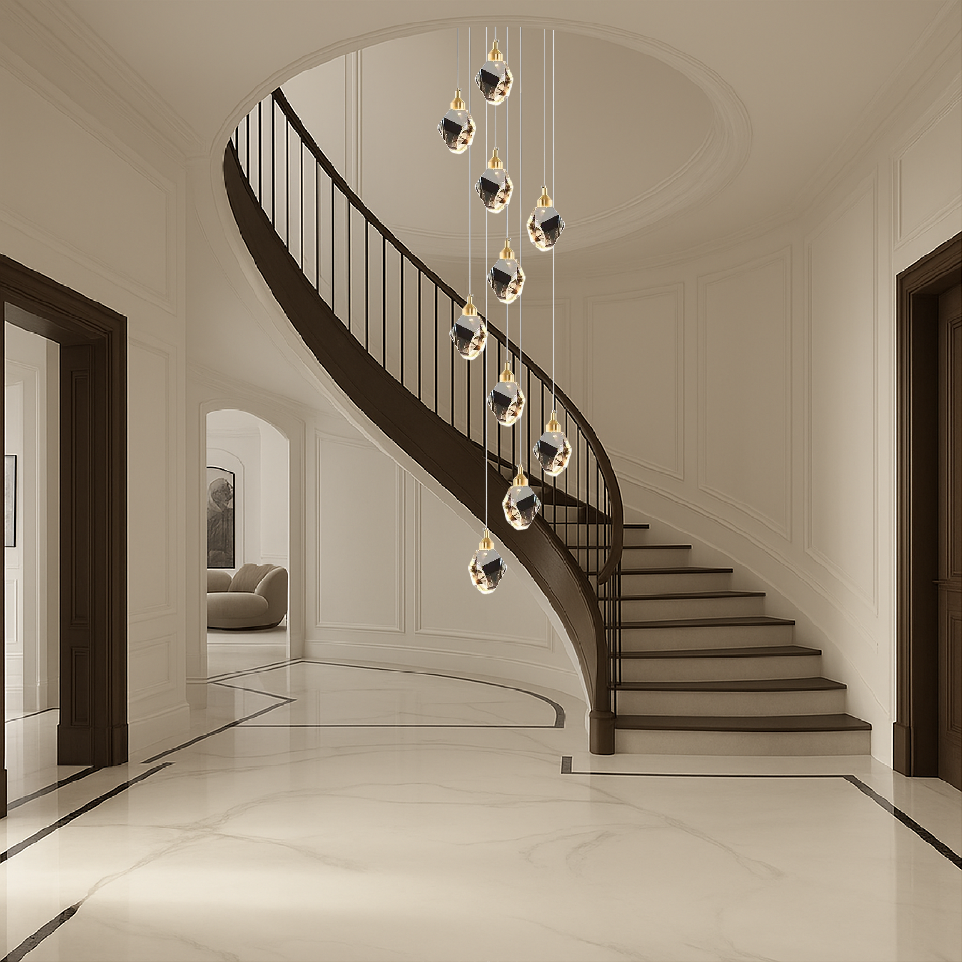 10-Head Crystal Staircase Chandelier