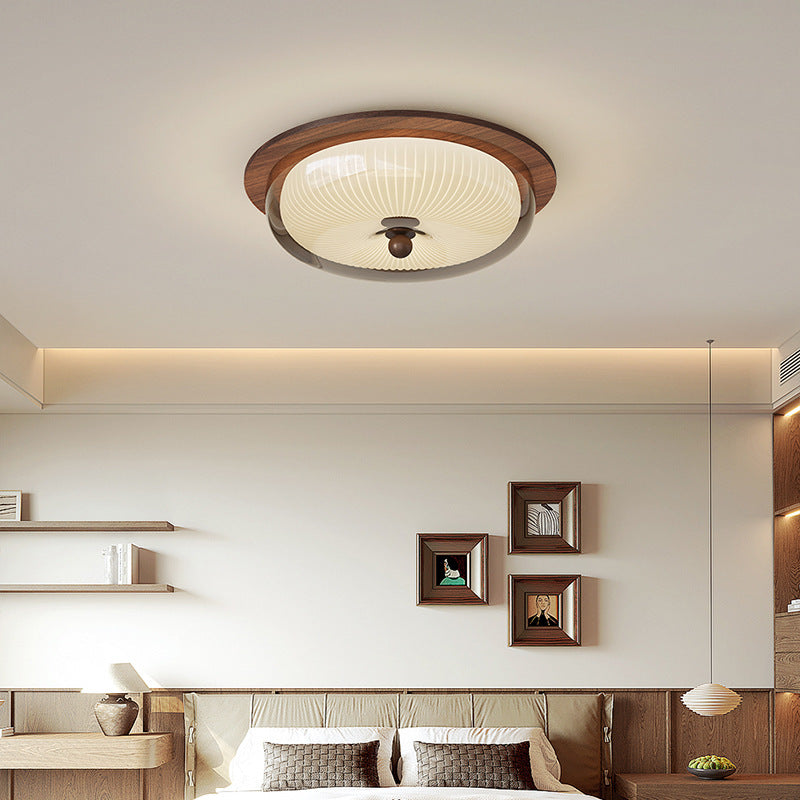 Glass and wood ceiling light