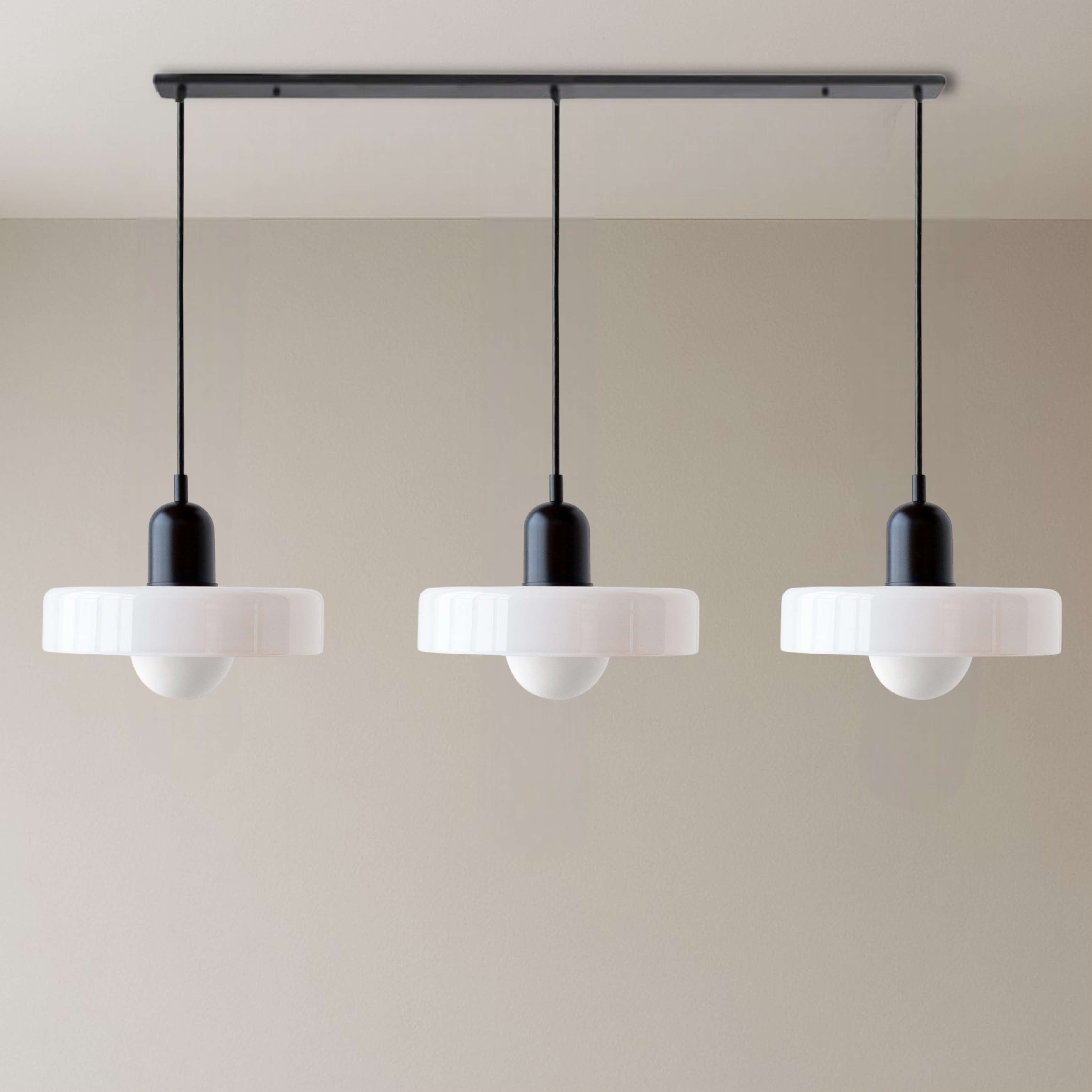 3-Head Bauhaus Suspension Lamp with Colored Glass
