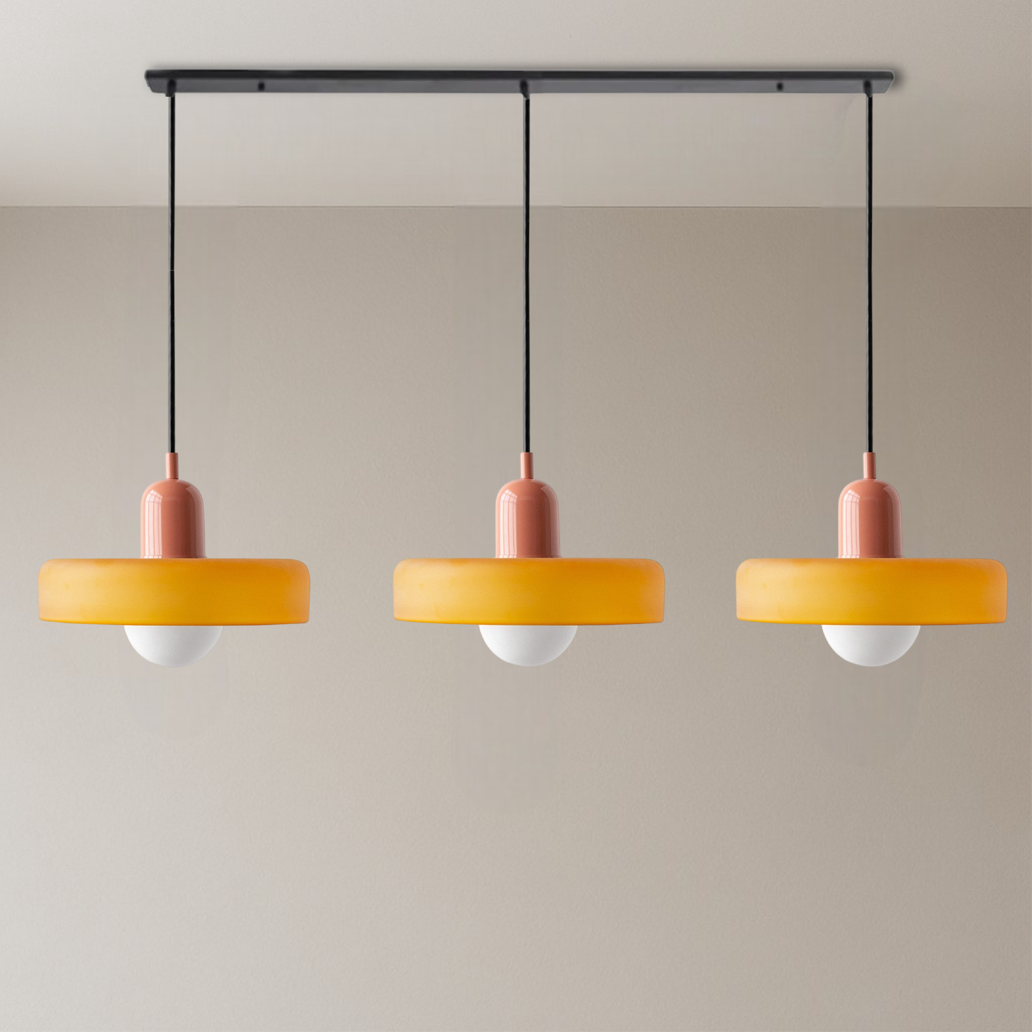 3-Head Bauhaus Suspension Lamp with Colored Glass
