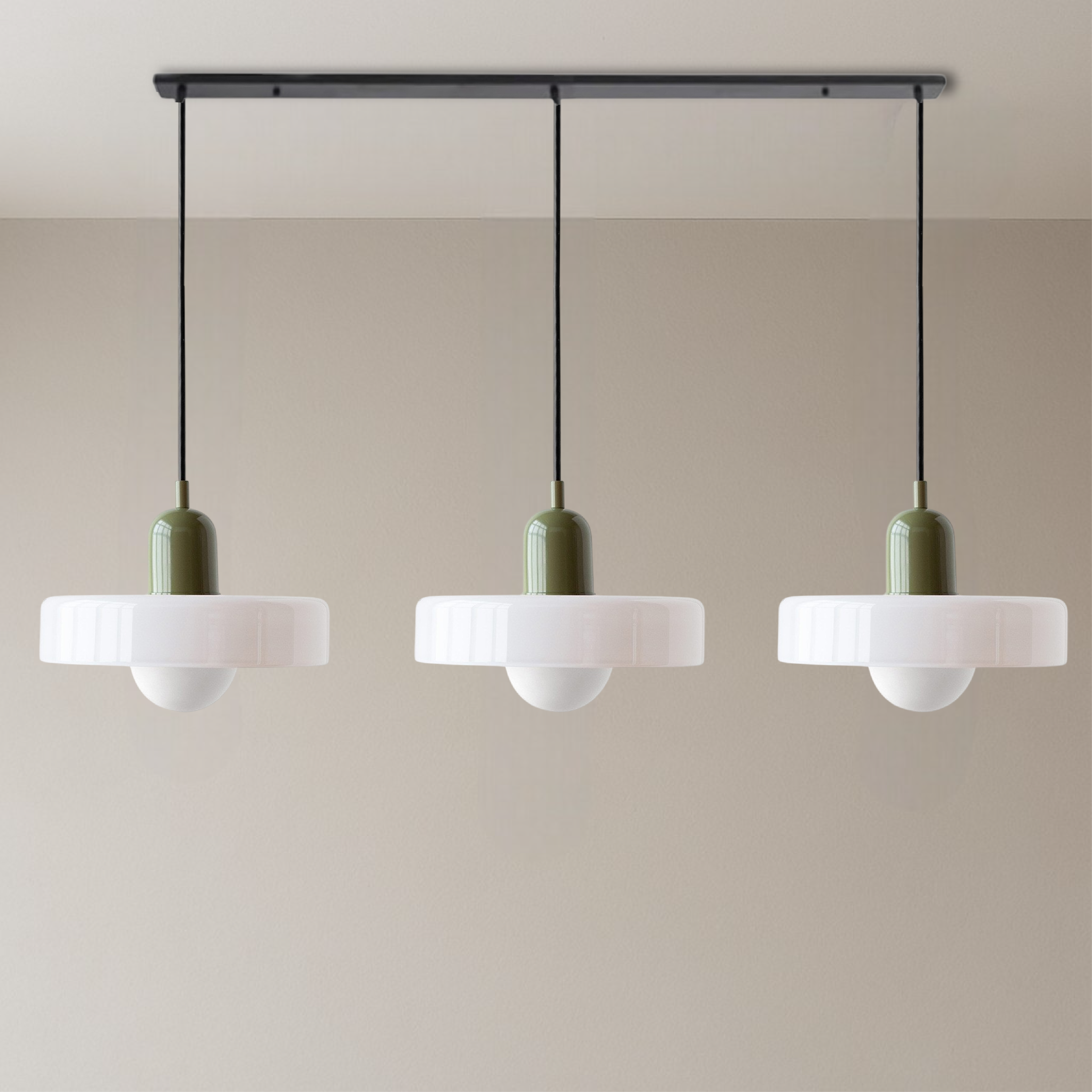 3-Head Bauhaus Suspension Lamp with Colored Glass