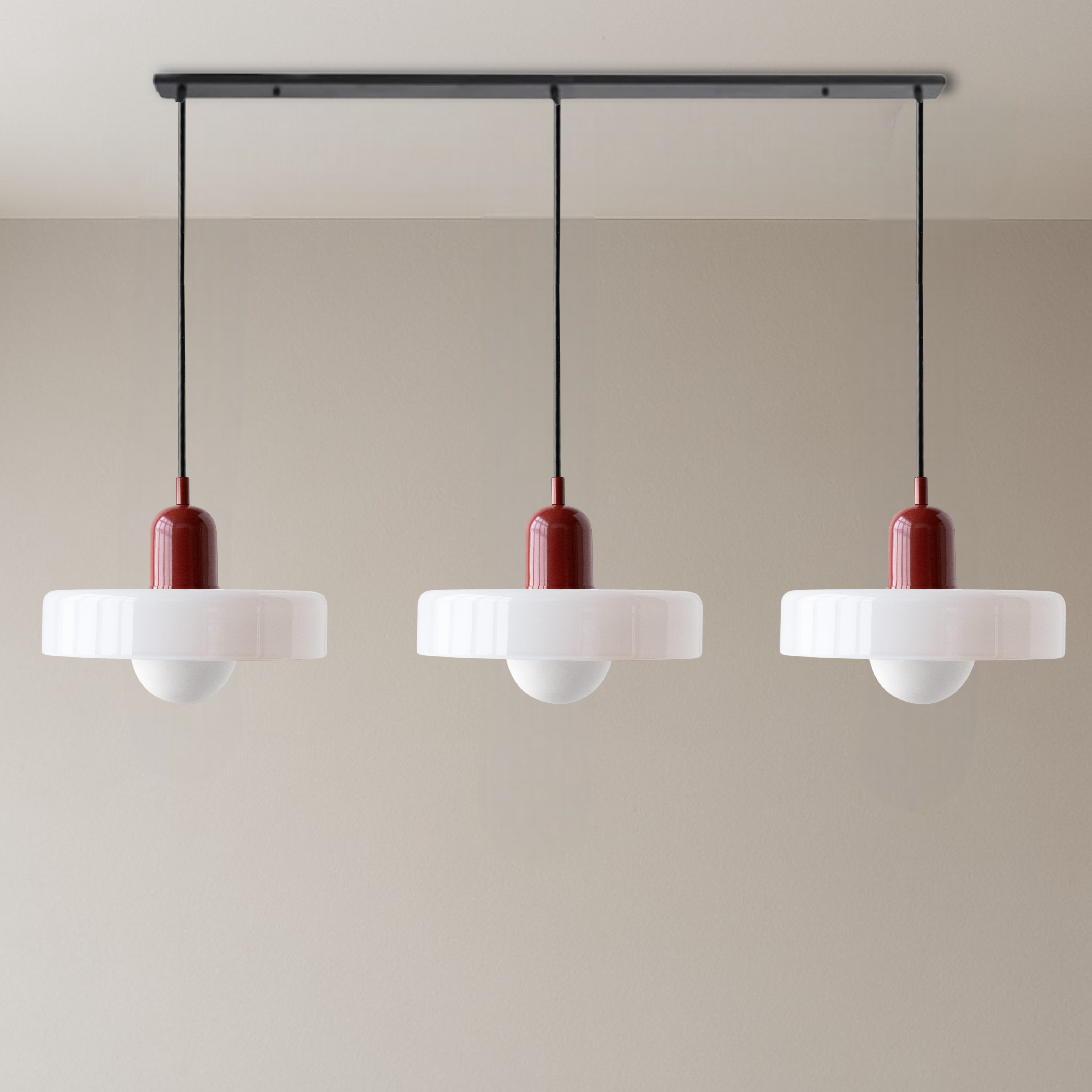 3-Head Bauhaus Suspension Lamp with Colored Glass