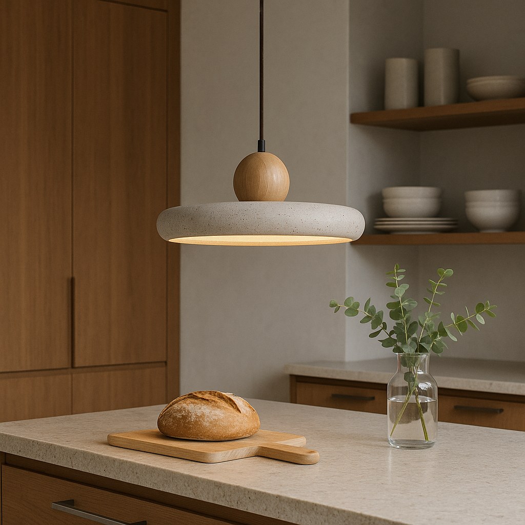 Travertine wood pendant light