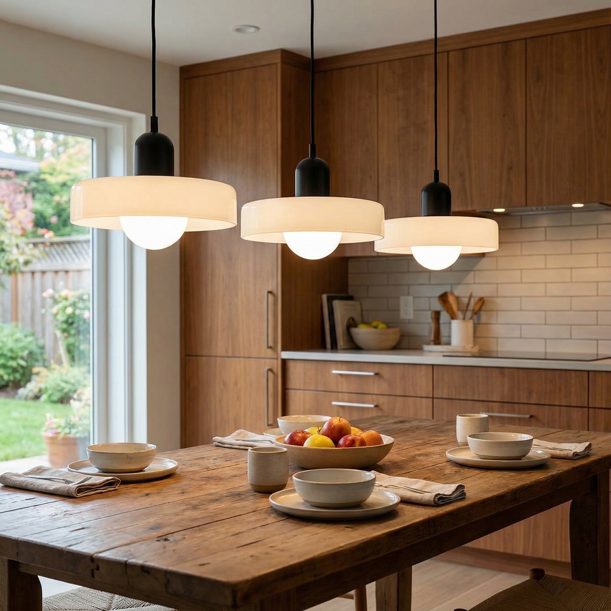 3-Head Bauhaus Suspension Lamp with Colored Glass