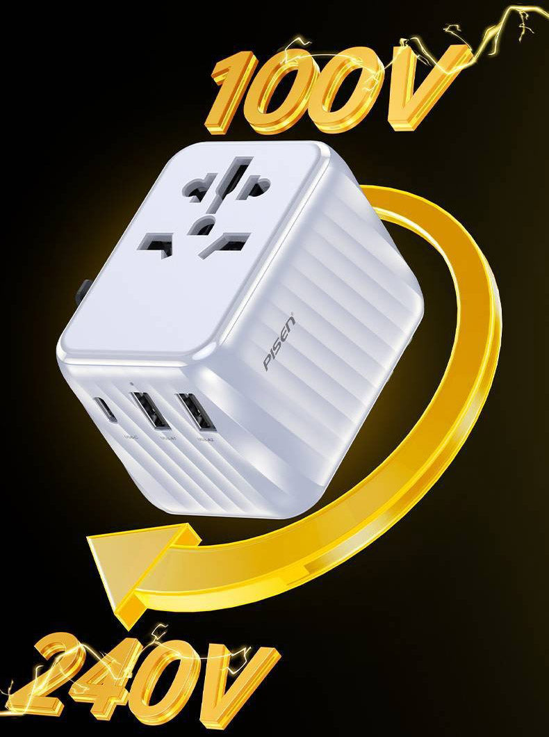 Adaptateur Prise Universelle de Voyage - USB et USB-C sécurisé contre la surchauffe