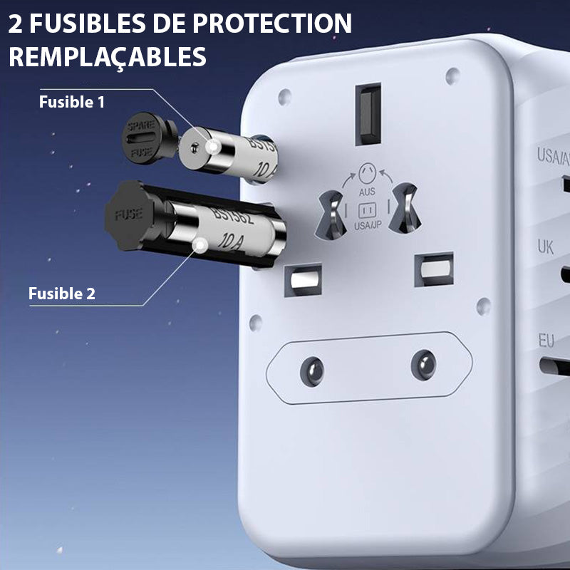 Adaptateur Prise Universelle de Voyage - USB et USB-C idéal pour accessoires de voyage