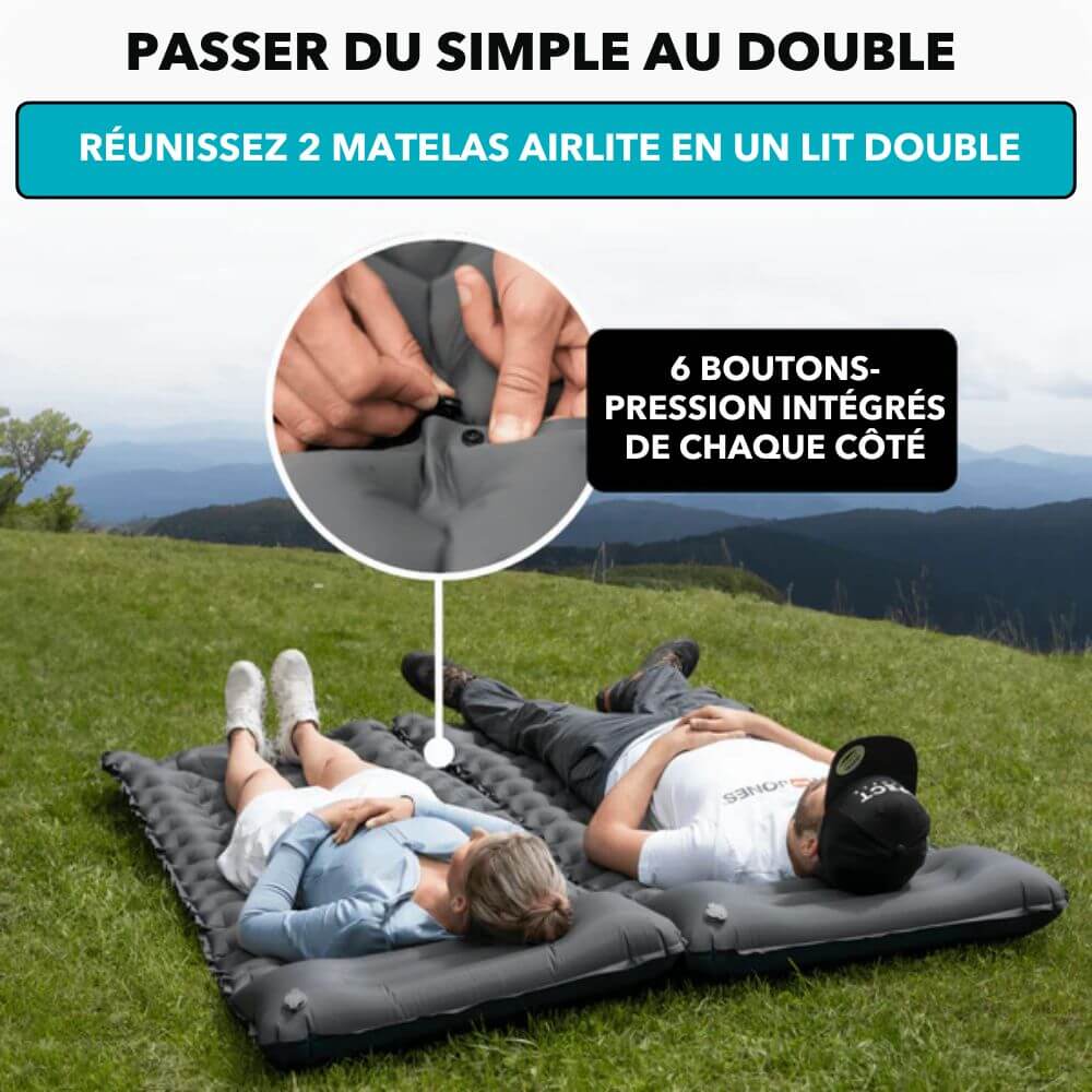 Matelas Gonflable AirLite Confortable Ergonomie Camping Compact Léger Pompe Intégrée Soulagement Dos