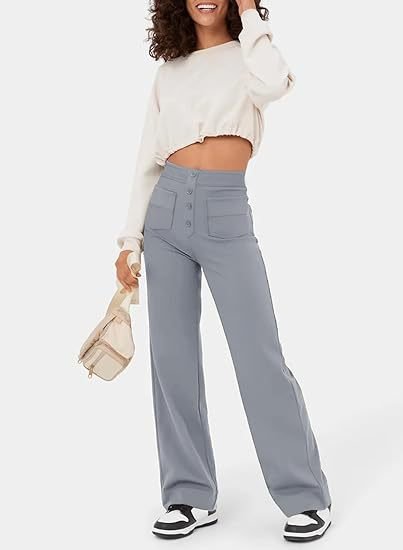 Pantalon extensible taille haute Ambre en Gris - Élastique et utilisation polyvalente