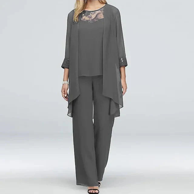 Ensemble Trois Pièces Ultime Amelia Gris | Pantalon Jambe Droite - Style Chic et Confortable