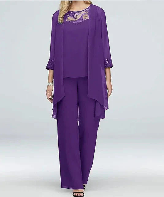 Ensemble Trois Pièces Ultime Amelia Violet | Haut Mousseline Soie - Élégance Intemporelle