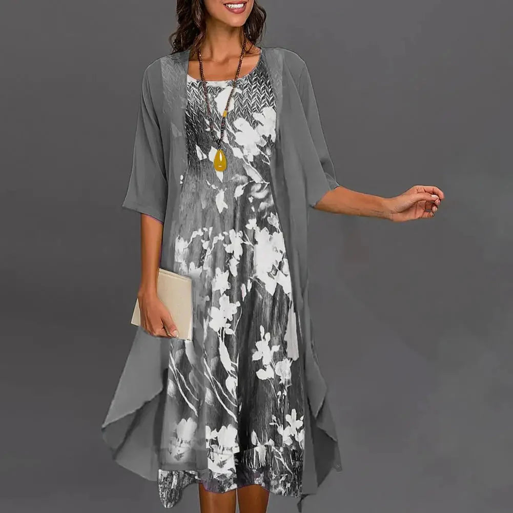 Robe d'Été Tendance Anna en polyester haut de gamme avec motif floral - Argent éclatant
