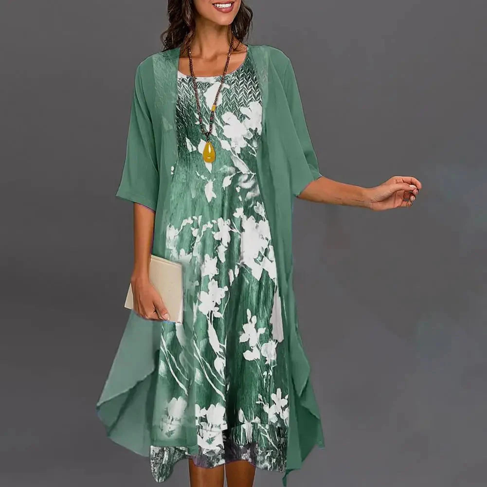 Robe d'Été Tendance Anna en polyester haut de gamme avec motif floral - Vert rafraîchissant
