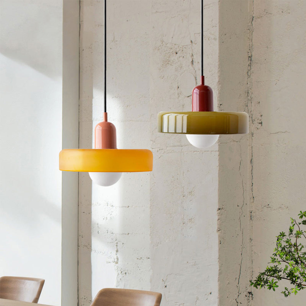 Bauhaus pendant lamp in colored glass