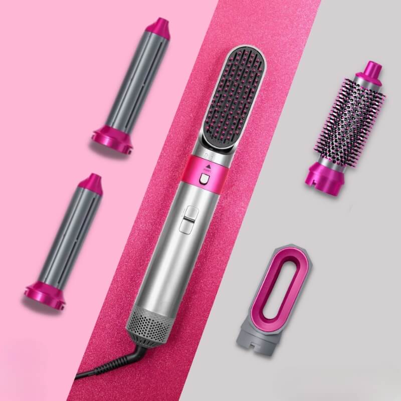 Brosse Sèche-Cheveux en Violet avec Accessoires Interchangeables pour Boucles Parfaites et Coiffure Polyvalente