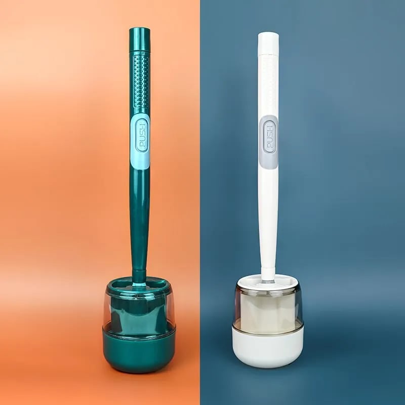 Brosse de toilette en silicone à long manche avec fixation murale pour économie d'espace
