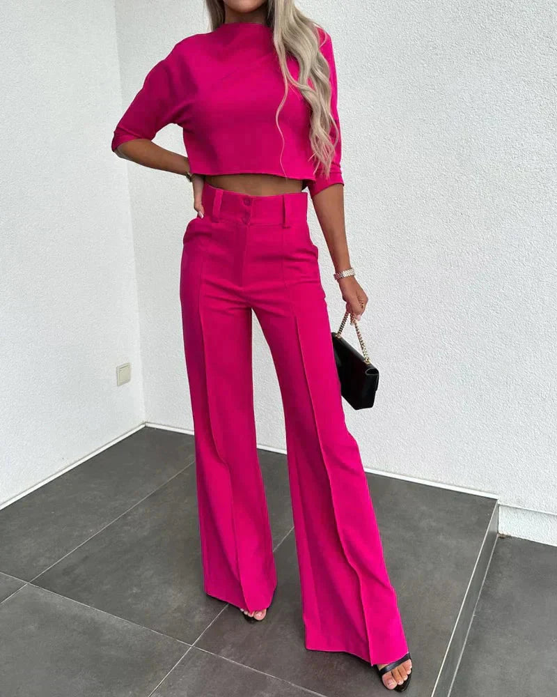 Veste à taille haute et pantalon droit en polyester confortable - Ensemble chic Camila