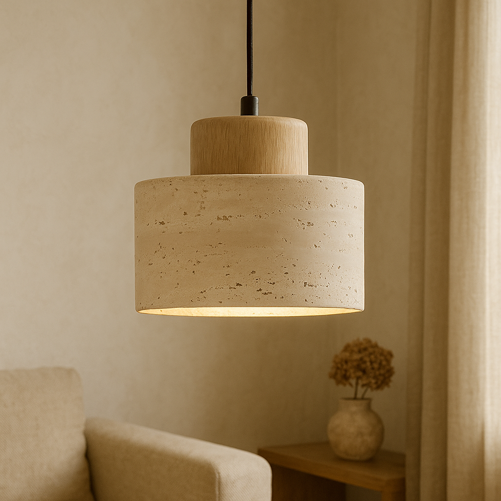 Pendant lamp in travertine stone
