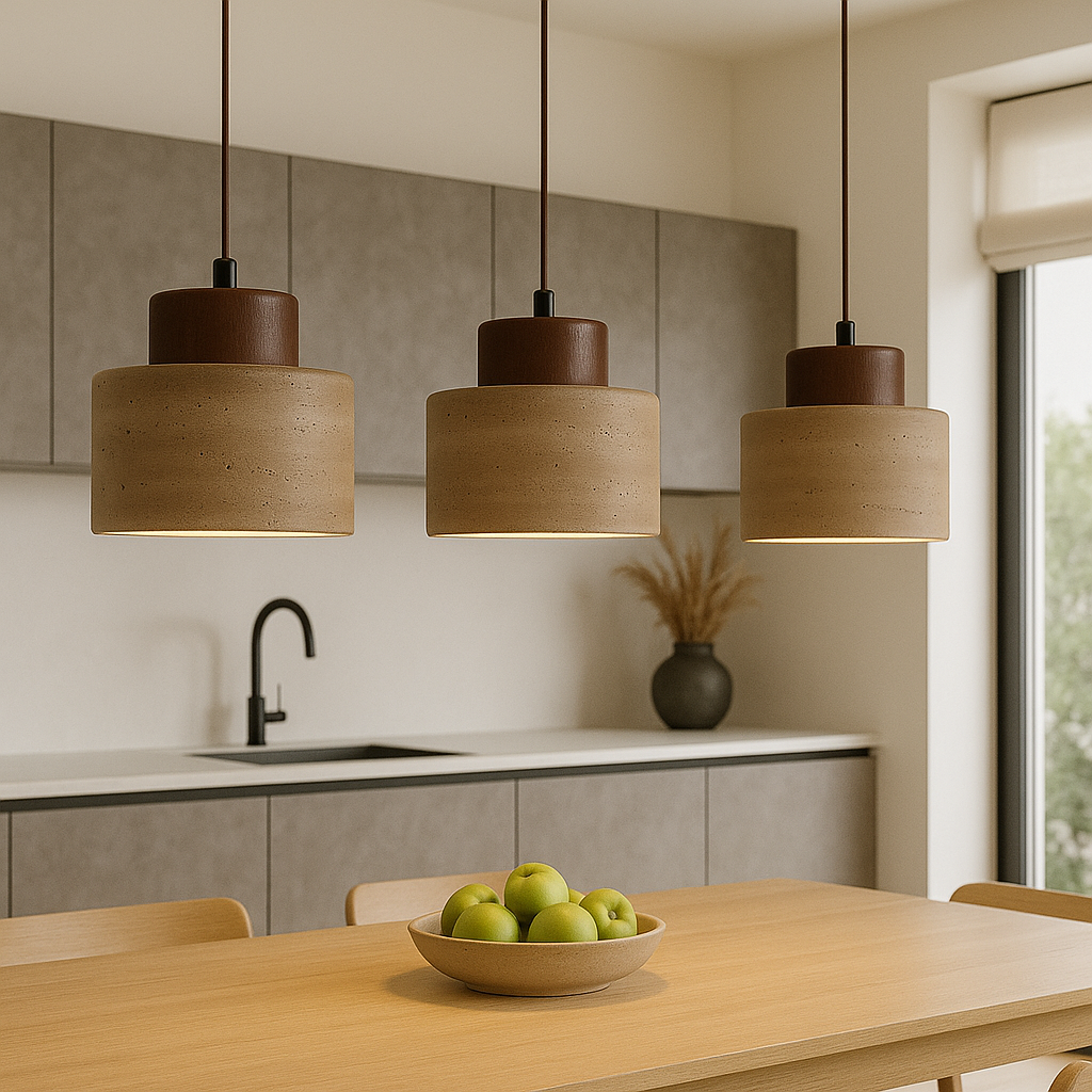 Pendant lamp in travertine stone