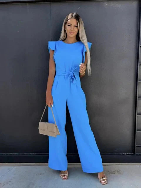 Combinaison Chic & Élégante en Polyester de Qualité - Bleu sans manches, Pantalon Décontracté