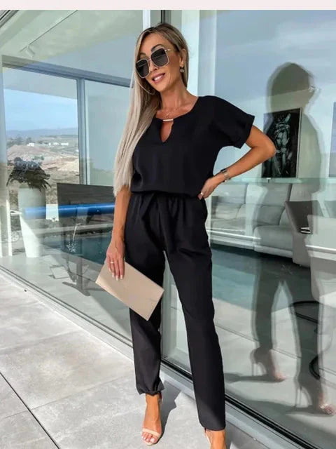 Combinaison Chic & Élégante en Polyester de Qualité - Noir, Pantalon Décontracté