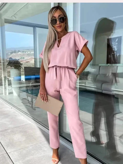 Combinaison Chic & Élégante en Polyester de Qualité - Rose, Ensemble Stylé tr