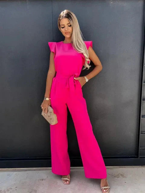 Combinaison Chic & Élégante en Polyester de Qualité - Rose sans manches, Col en V