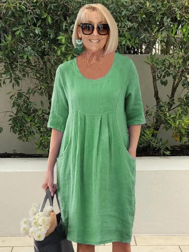 Robe d'été Florine Vert avec poches pour femme, confort léger et style décontracté