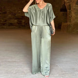Isabella | Silky Set with V-Neck Top and Wide Pants