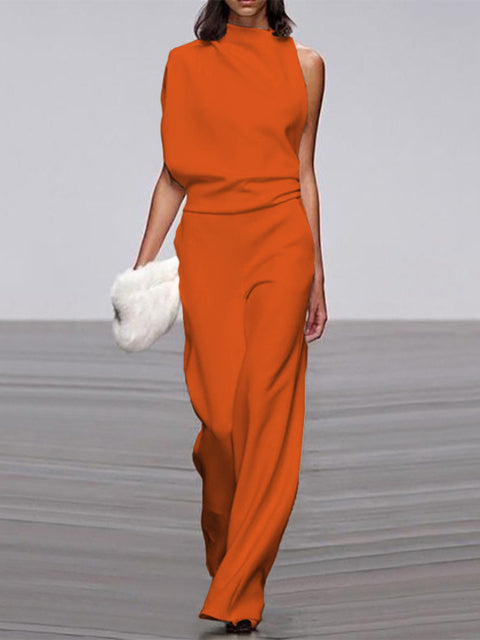 Combinaison élégante orange à silhouette flatteuse - Mode femme et style polyvalent