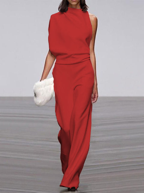 Combinaison élégante rouge foncé à silhouette flatteuse - Haute qualité et tenue de soirée