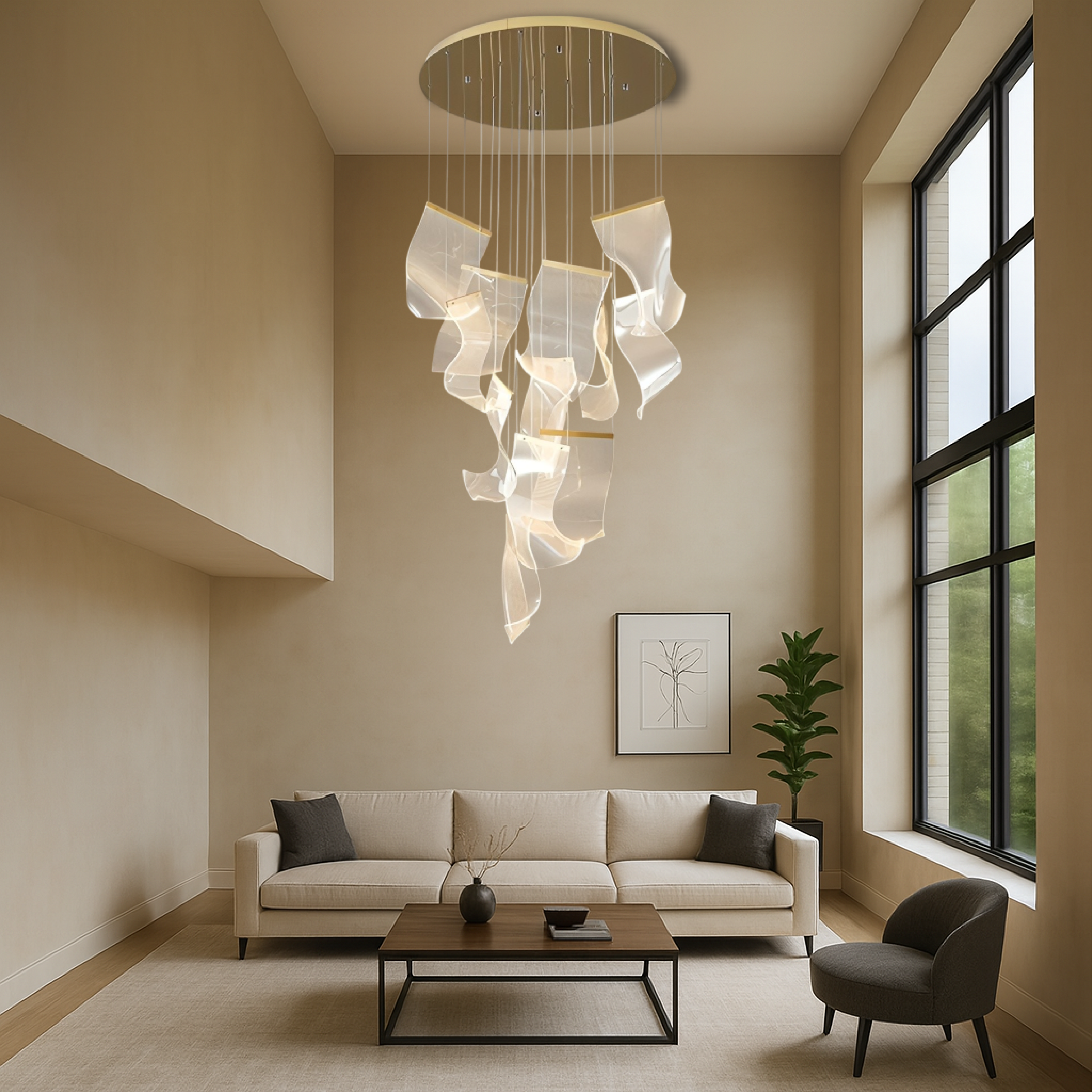 Golden acrylic staircase chandelier
