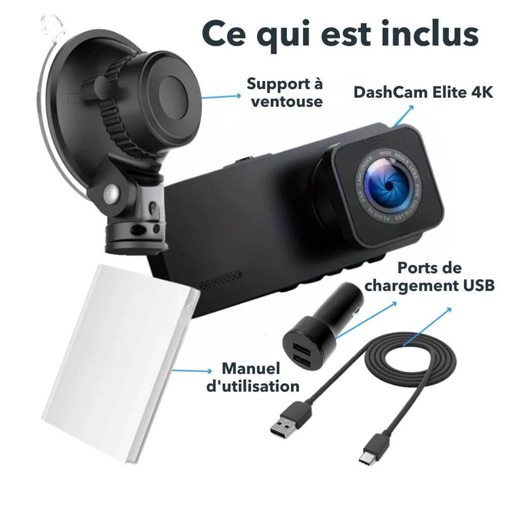 Caméra de voiture La DashCam Elite 4K avec vision nocturne et enregistrement vidéo pour sécurité routière