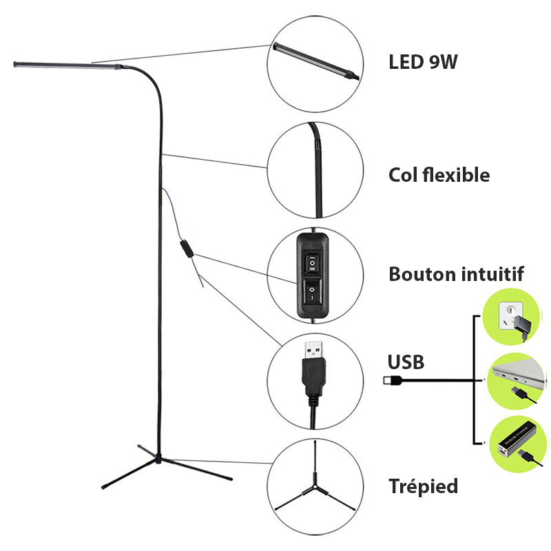 Lampadaire LED sur Pied Ajustable Modes de lumière - Idéale pour Maquillage Lecture Études et Création - Base stable pour une utilisation en toute sécurité