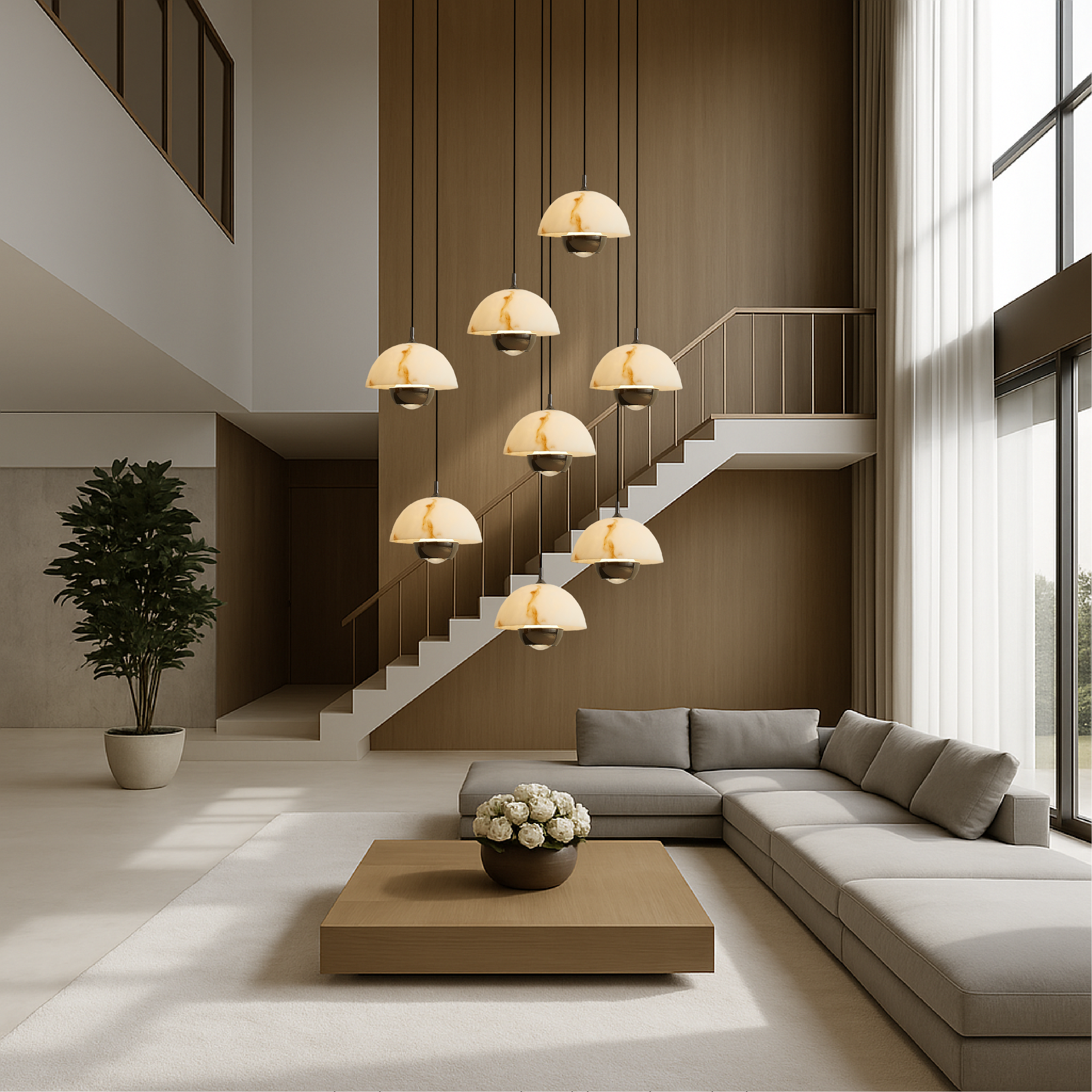 Natural Marble Staircase Chandelier with 8 Heads