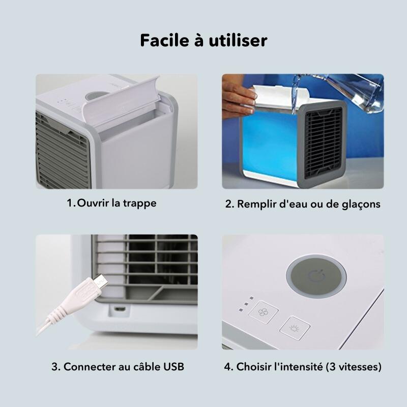 Mini Climatiseur Portable Compact et Pratique - Humidificateur d'Air Intégré, Économique et Efficace
