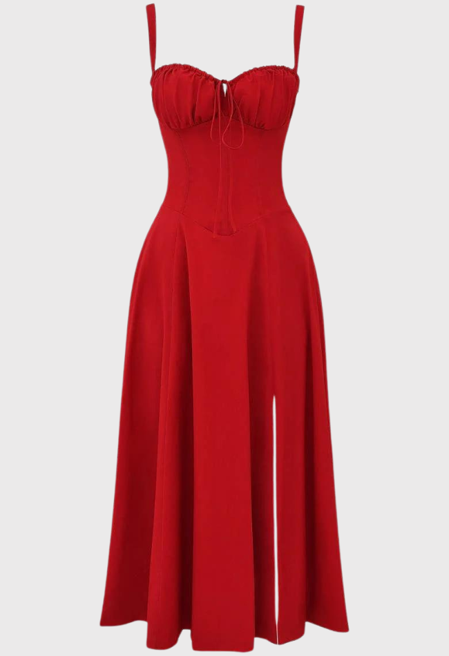 Robe d'Été à Fleurs Nathalie - Rouge, Confiance en Soi et Occasions Spéciales dog