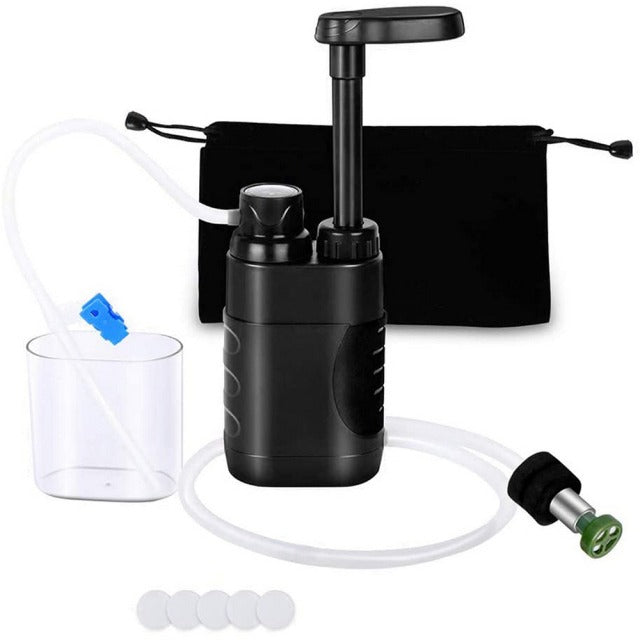 Purificateur d'eau noir pour camping et randonnée - Filtre à eau portable avec boussole intégrée