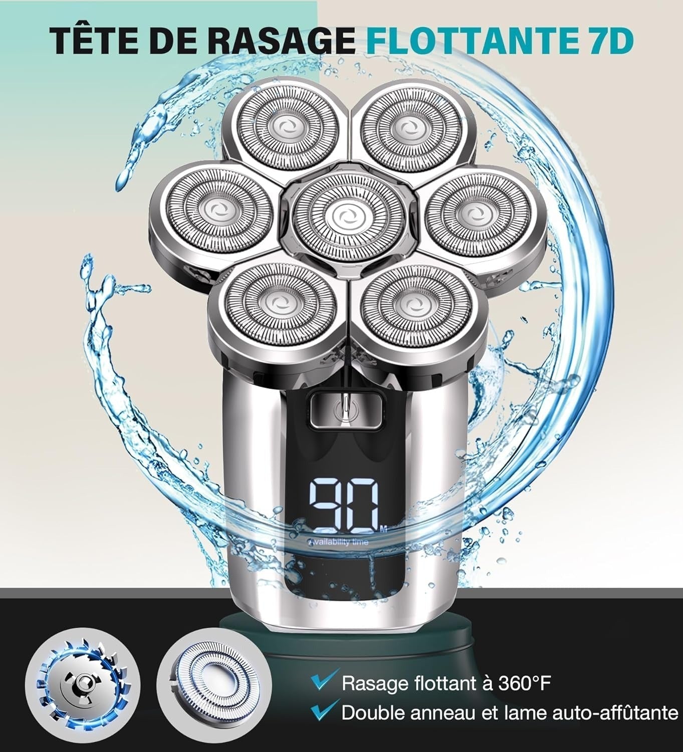 Rasoir 7D Amélioré pour Hommes Chauves - Batterie Longue Durée, Nettoyage Facile