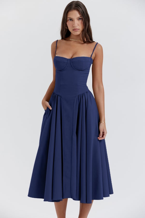 Robe Sans Manches avec Ajustement Corset - Bleu Marine: Corsage Ajusté et Style Polyvalent