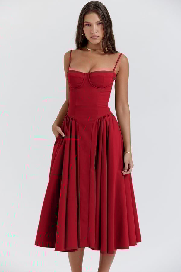 Robe Sans Manches avec Ajustement Corset - Rouge: Silhouette Sophistiquée et Palette de Couleurs