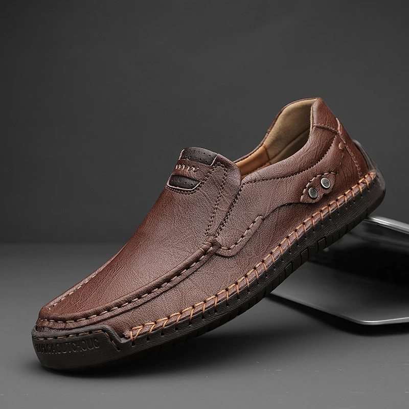 Chaussures en Cuir Véritable Romain, style durable en Marron foncé travel bot