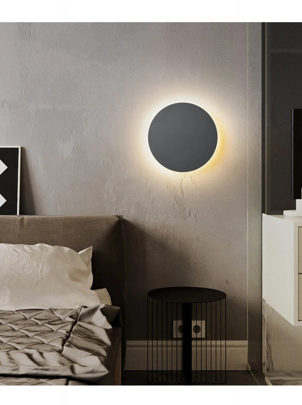 Lampe Murale LED Ronde Noir 20cm - Design Épuré et Éclairage Moderne travel b