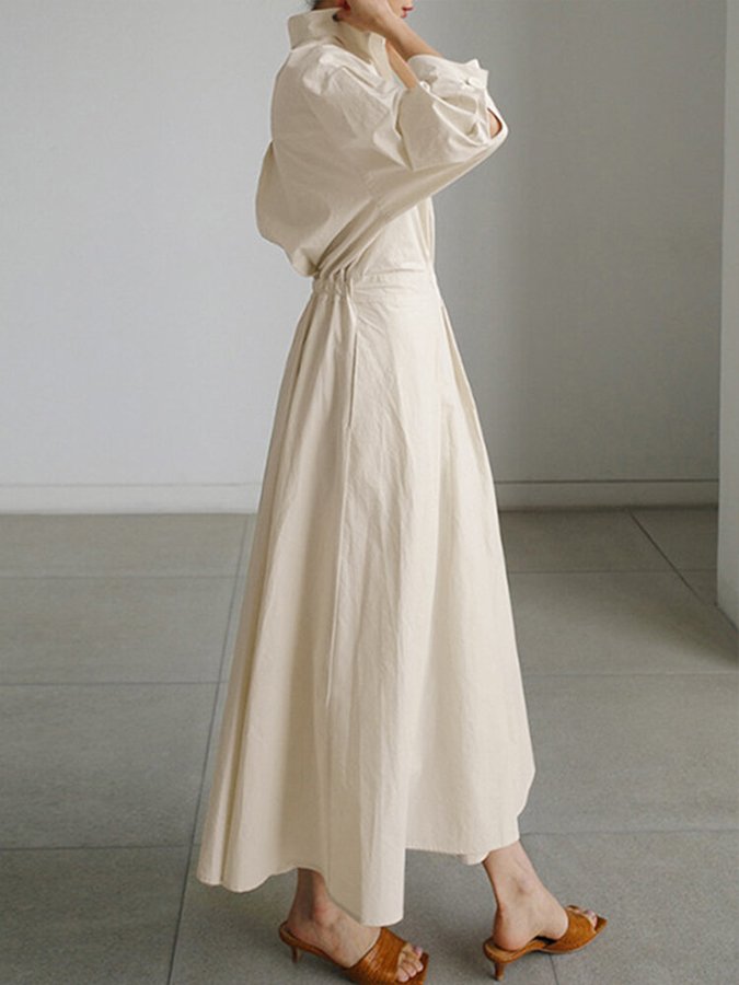 Robe chic tendance en mélange coton, manches longues, confort élégant travel