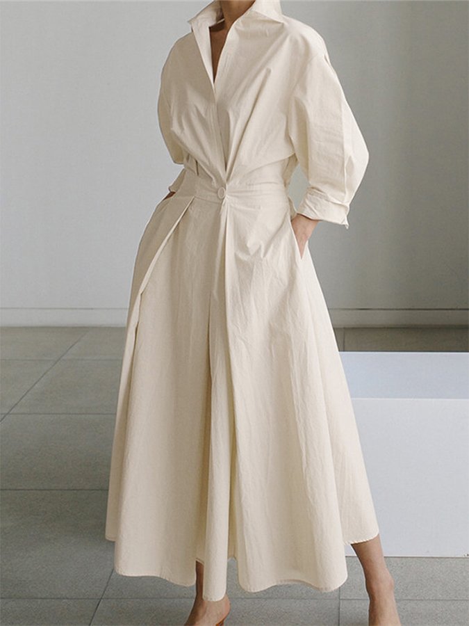Robe beige chic tendance , confort élégant, mélange coton, style rétro travel