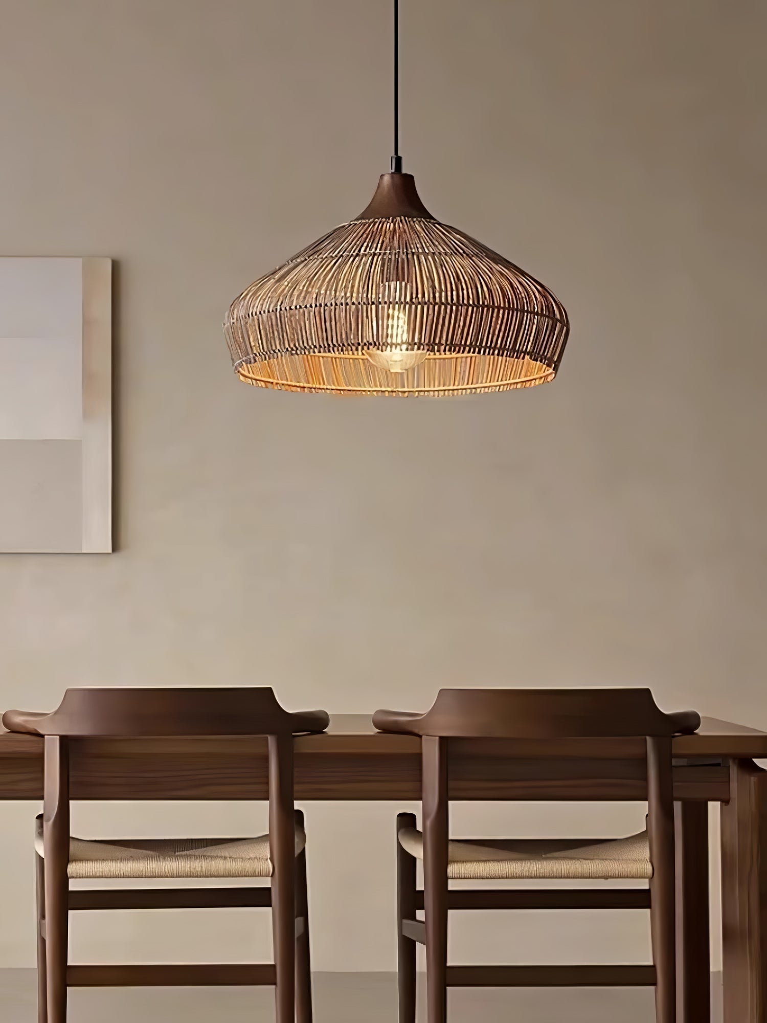 Hanging lamp in wicker and rattan