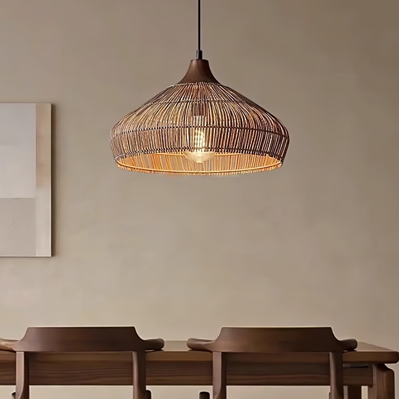 Hanging lamp in wicker and rattan