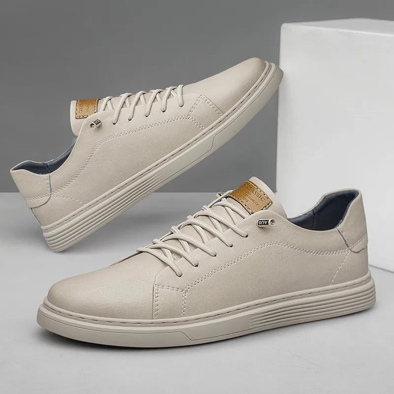 Chaussures athlétiques en cuir véritable blanches pour hommes, design élégant et soutien optimal
